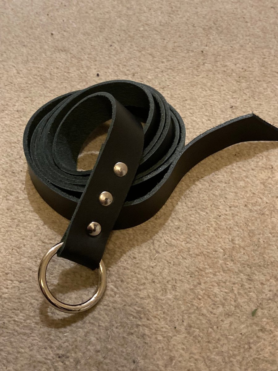 7 foot - Medieval Style Black Leather Ring Belt- FREE SHIPPING