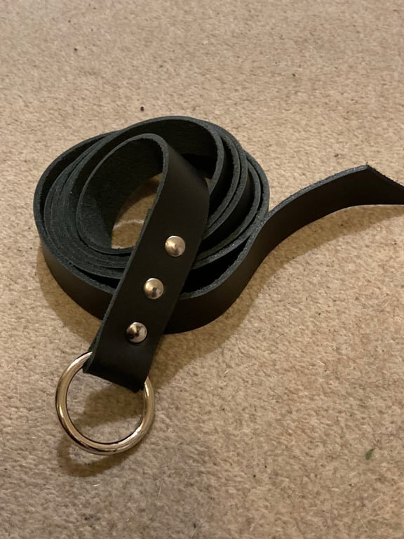 7 foot - Medieval Style Black Leather Ring Belt- FREE SHIPPING