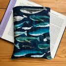 Whale Print Quilted Fabric Book Sleeve - Hardback Size 