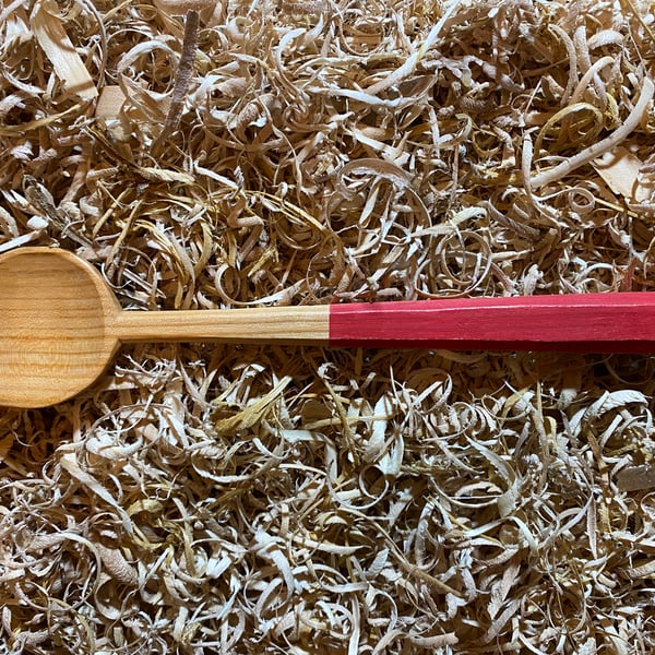 Cherry Wood Cooking Spoon with Red Handle