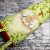 Christmas Gnome in Holly & Mistletoe Print with Creamy White Beard