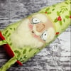Christmas Gnome in Holly & Mistletoe Print with Creamy White Beard