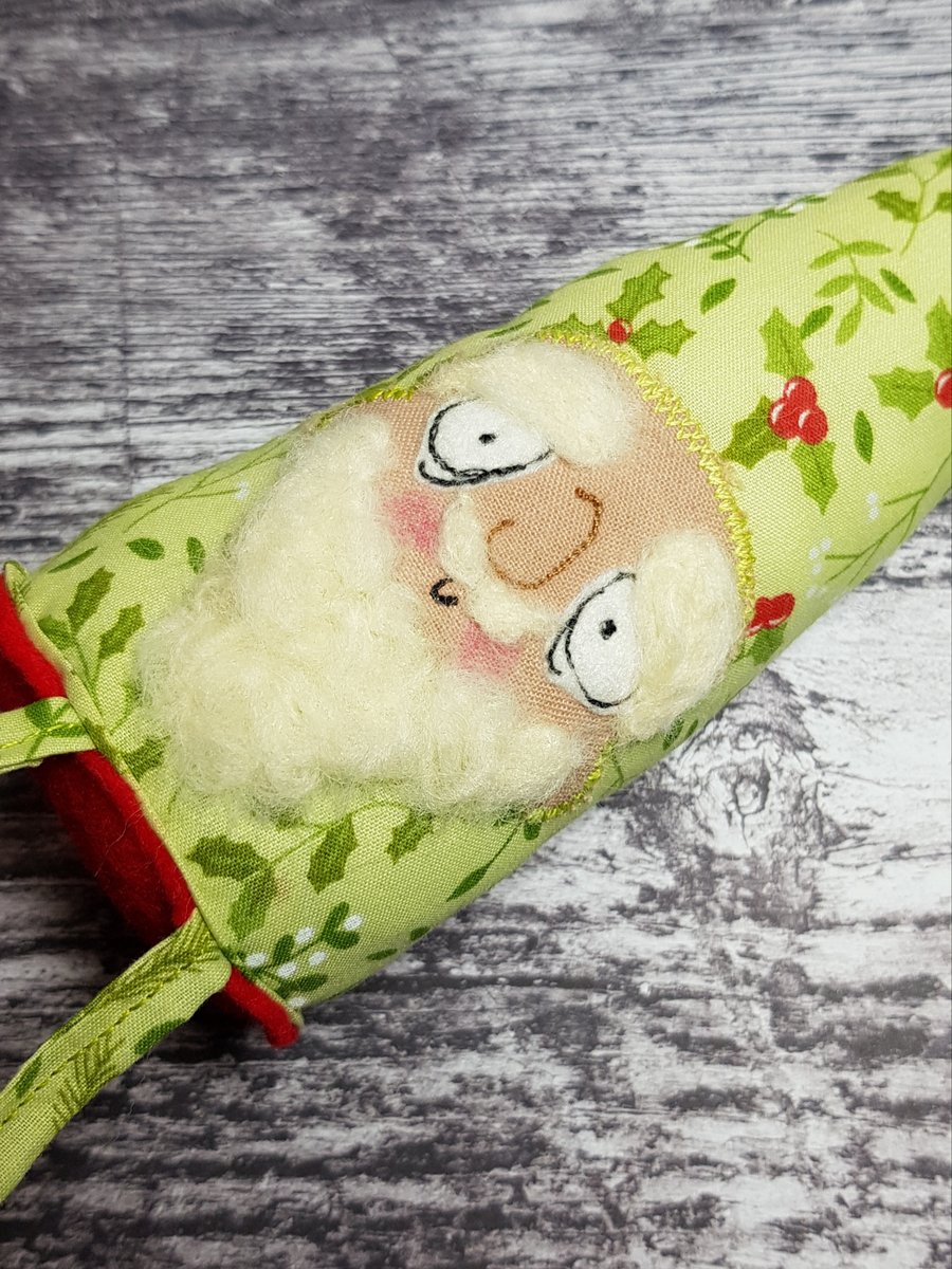 Christmas Gnome in Holly & Mistletoe Print with Creamy White Beard