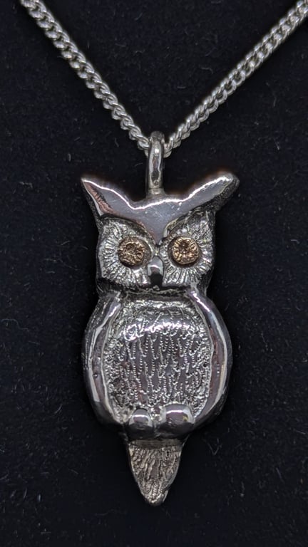 Owl necklace, Sterling silver owl pendant