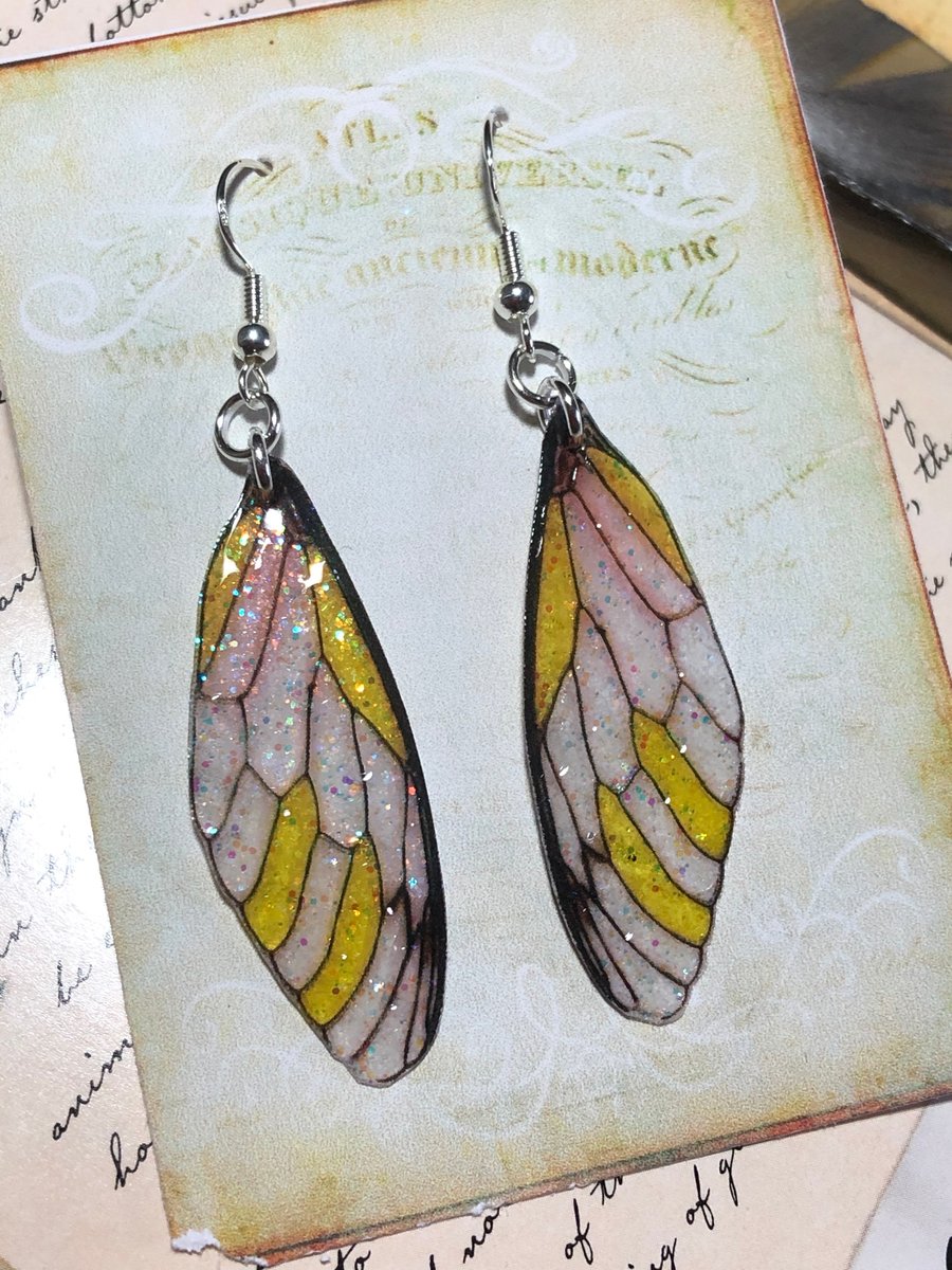Sparkling Yellow Fairy Wing Sterling Silver Earrings