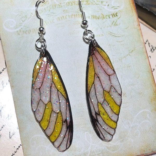 Sparkling Yellow Fairy Wing Sterling Silver Earrings
