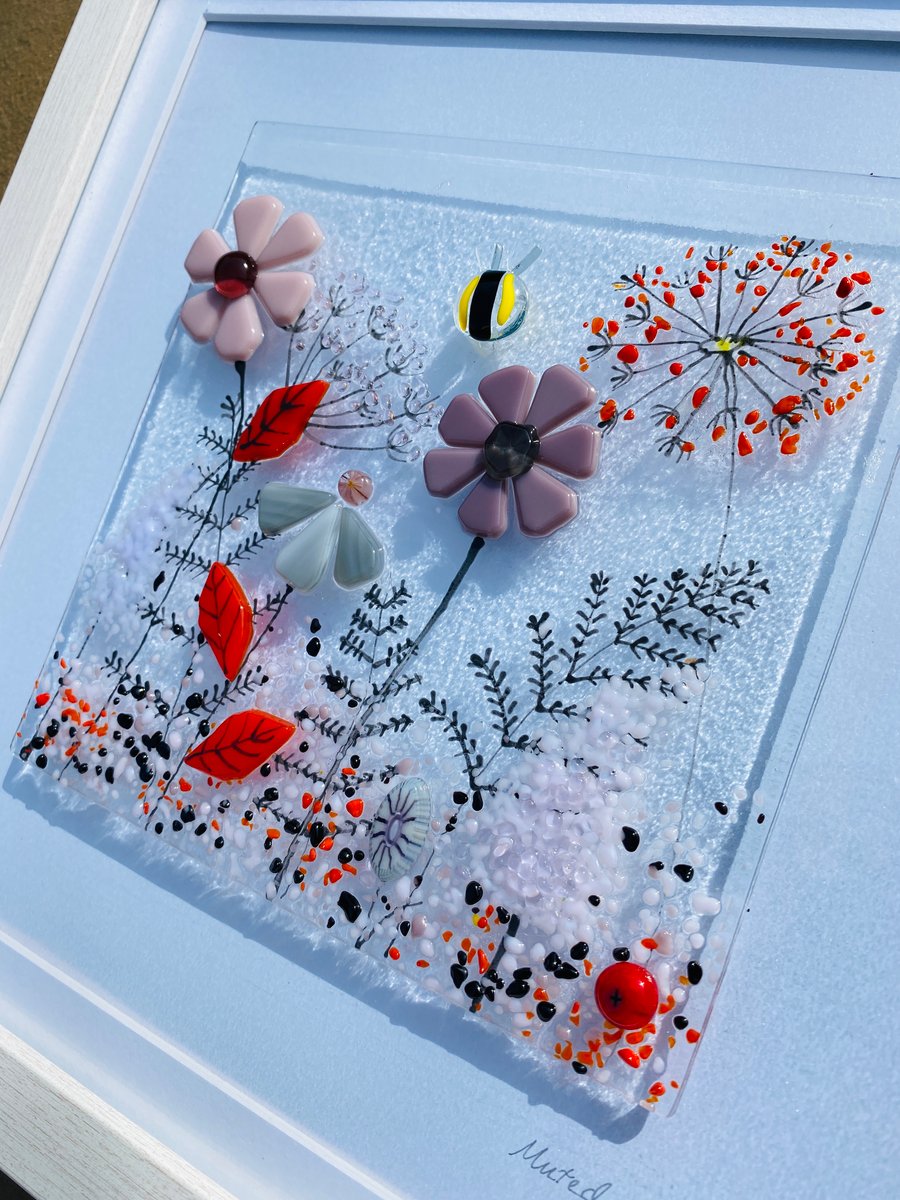  Fused  glass floral meadow picture- glass art