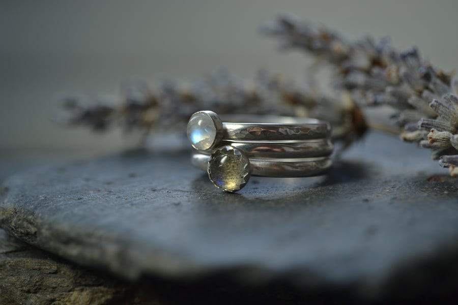Sterling silver stacking rings - greys