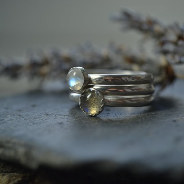 Sterling silver stacking rings - greys - Folksy