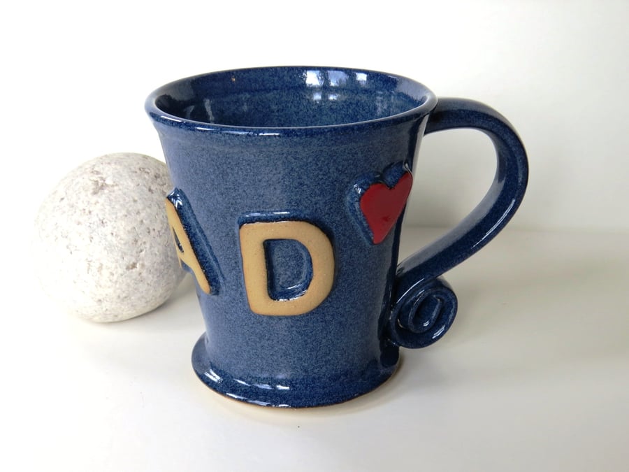 DAD & Red Heart - Personalised  Blue  Mug Cup Ceramic Pottery