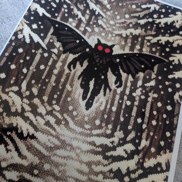 Mothman Knitted Snow Woodland A4 Photo Print 