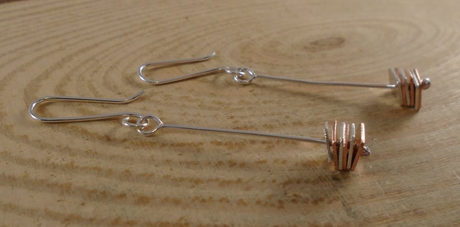Sterling Silver and Copper Fidget Squares Earrings