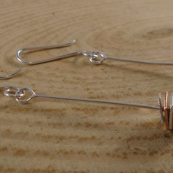 Sterling Silver and Copper Fidget Squares Earrings