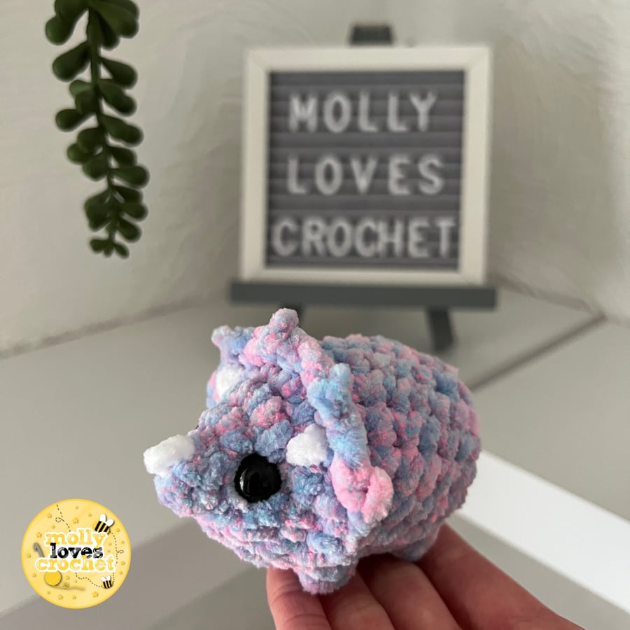 Mini Crochet Triceratops Plushie BUBBLEGUM