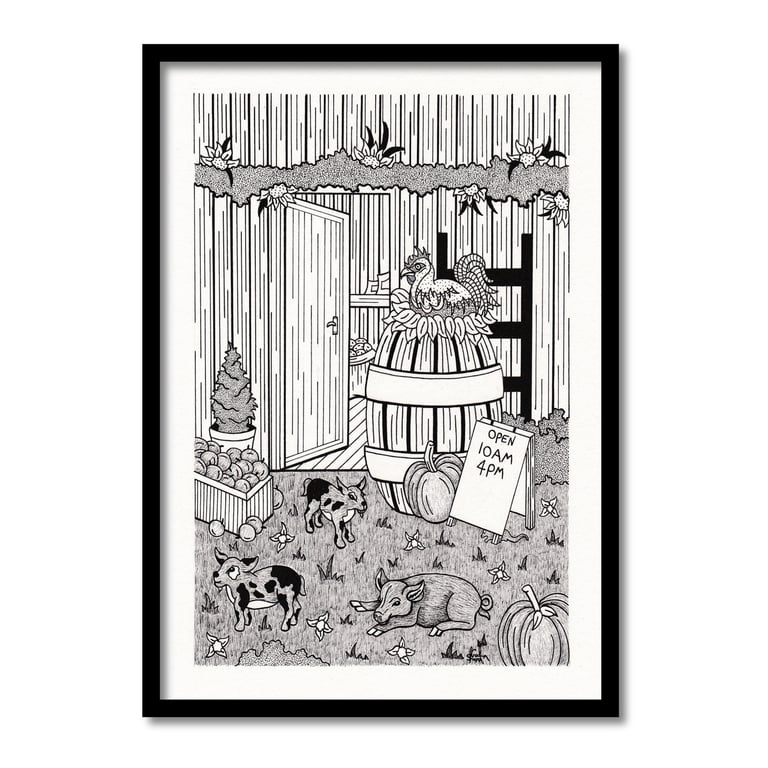 Farm Shop A4 Original Art Pen And Ink Drawing