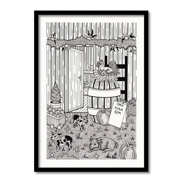 Farm Shop Original Art Pen And Ink Drawing