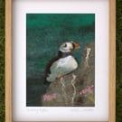 Perching Puffin - original felted art