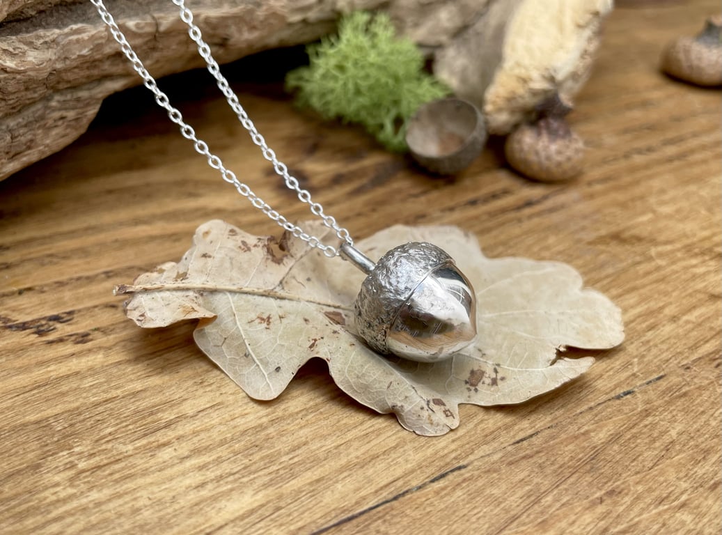 Handmade Chunky Silver Acorn Necklace