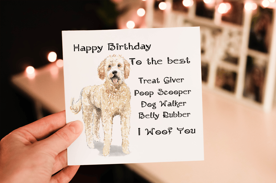 Golden Doodle Dog Birthday Card, Dog Birthday Card, Personalized Dog Breed