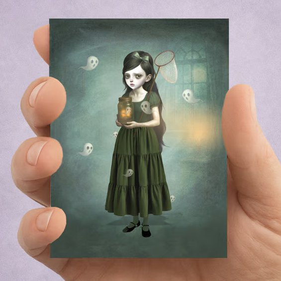 Creepy Cute Ghost Catcher ACEO - Gothic Girl Art Card