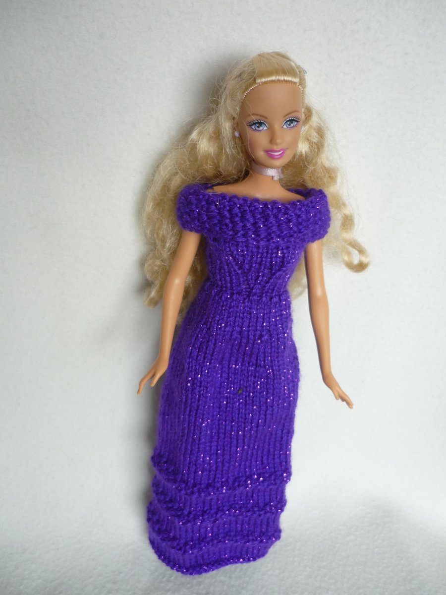 Barbie Outfit - Full Length Party Dress in Purple Lurex 11"-12" Teenage Doll