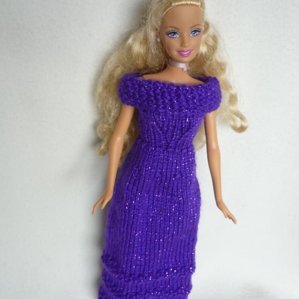 Barbie Outfit - Full Length Party Dress in Purple Lurex 11"-12" Teenage Doll
