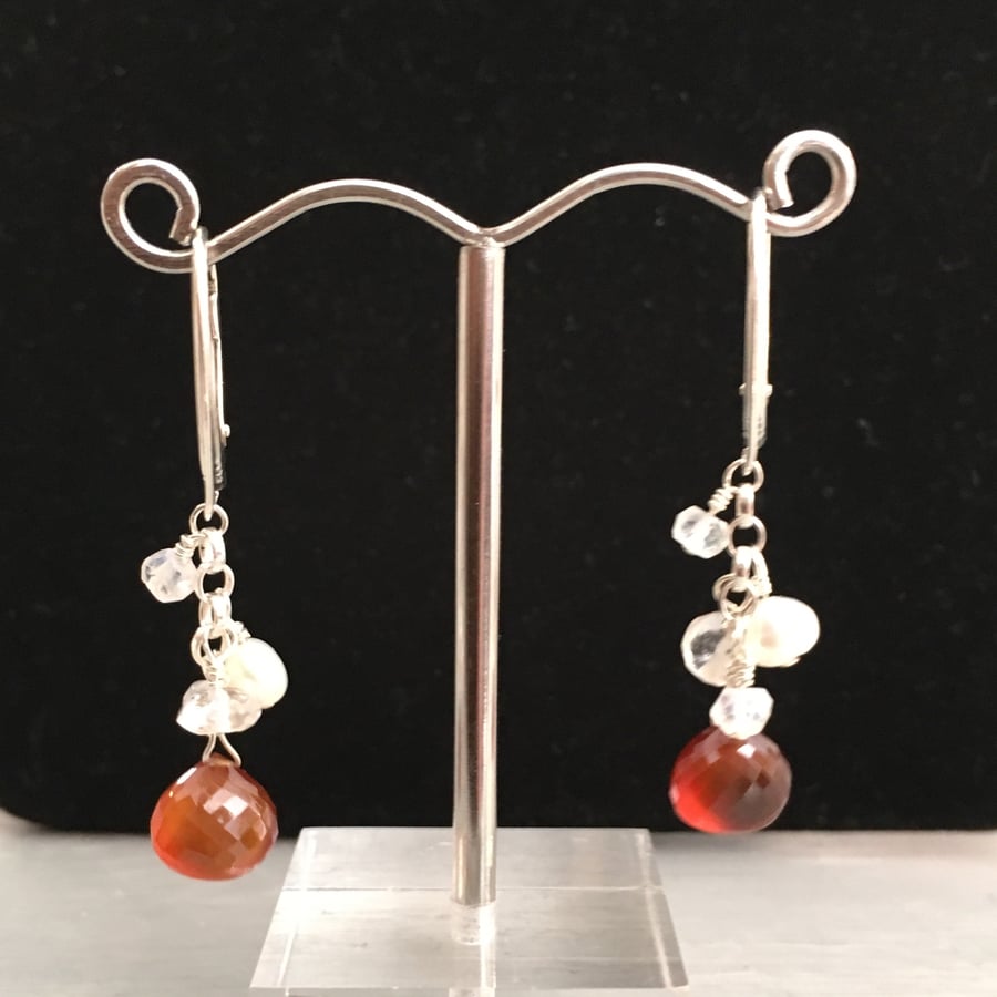 Sterling Silver and Carnelian Lever Arch Earrings 