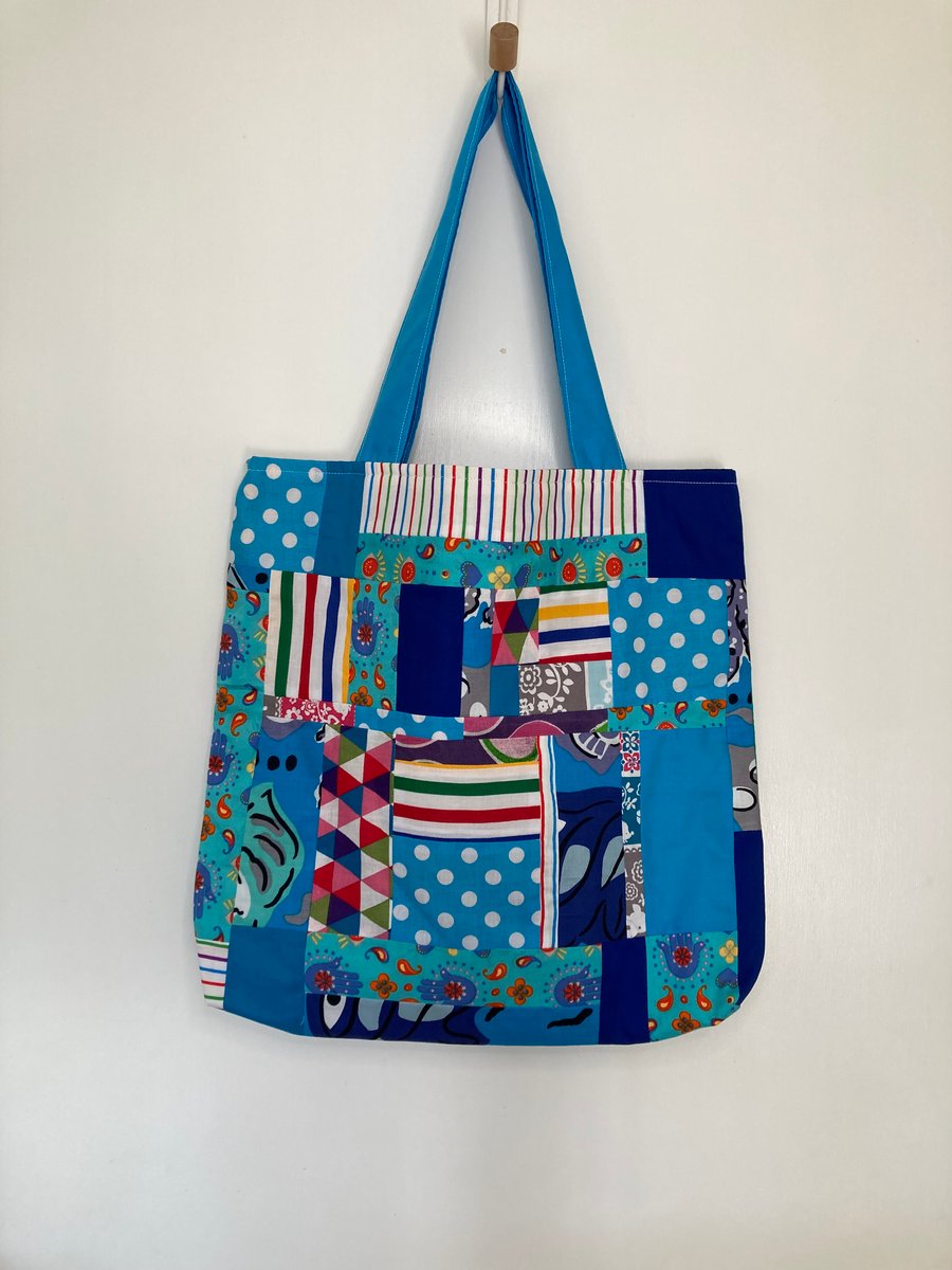 Blue patchwork tote bag
