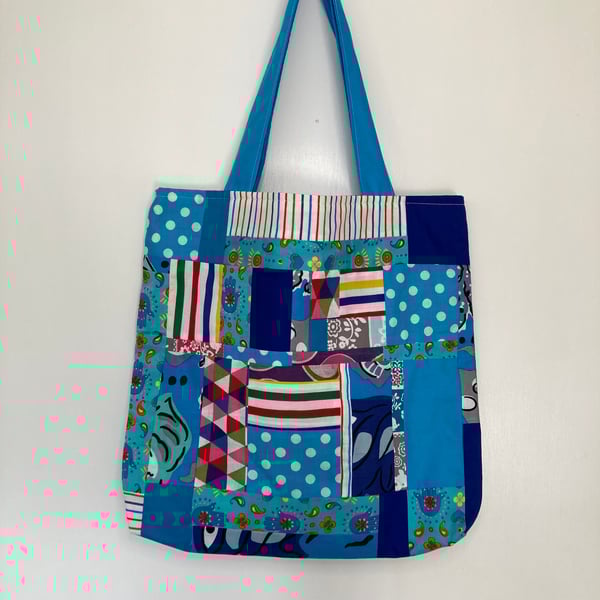 Blue patchwork tote bag