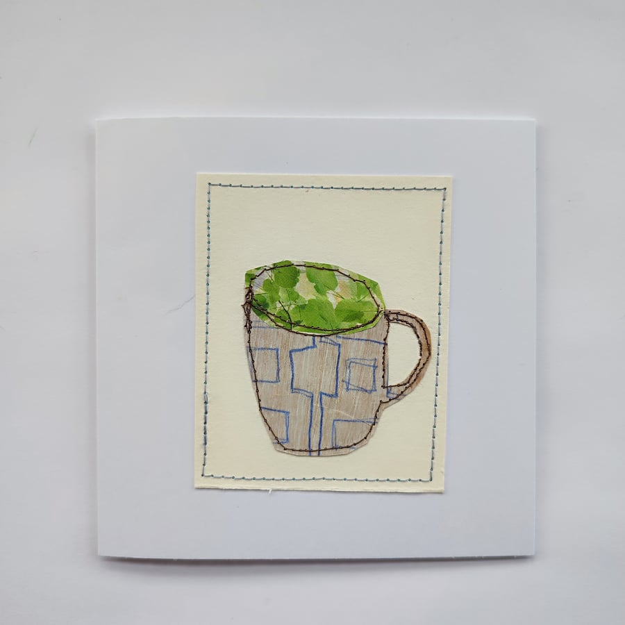 Tea cup original mixed media blank greeting card
