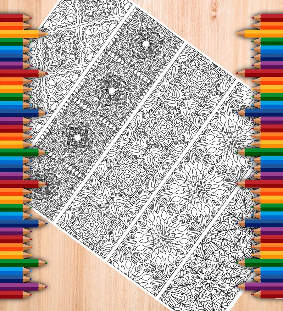 Digital Colouring Page - Tiled Pattern Bookmarks