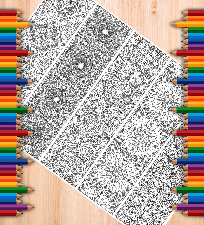 Digital Colouring Page - Tiled Pattern Bookmarks