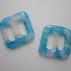 One handmade cast glass buckle or button - Square summer skies