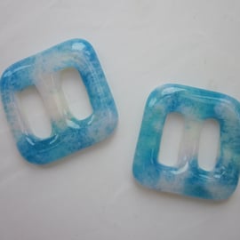 One handmade cast glass buckle or button - Square summer skies