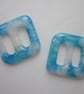 One handmade cast glass buckle or button - Square summer skies