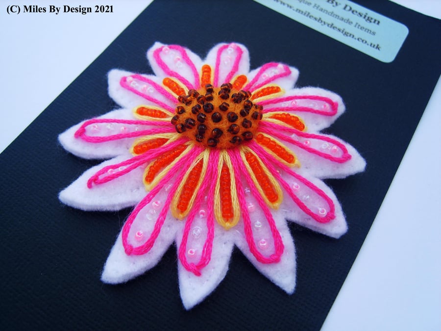 Delicate Hand Sewn Felt Beaded Flower Brooch