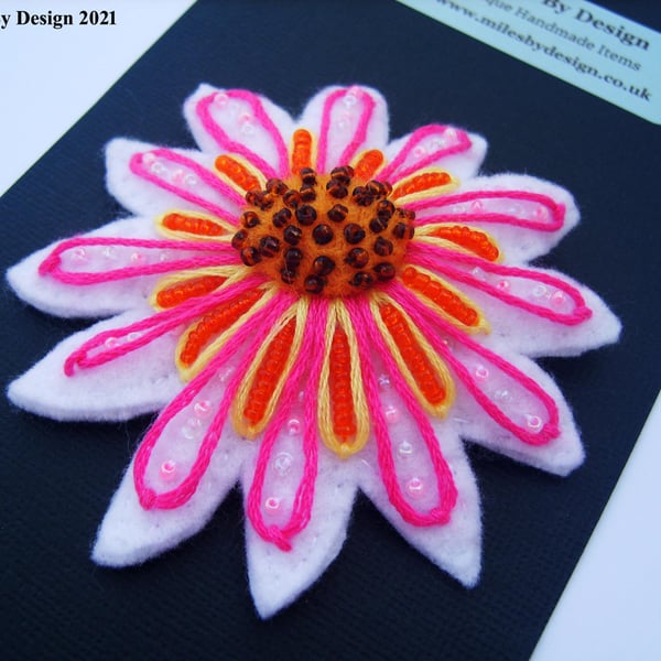 Delicate Hand Sewn Felt Beaded Flower Brooch