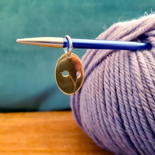 Hand-Pierced Seed Pod Stitch Marker Pendant in Brass and Sterling Silver