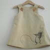 Dancing mouse cotton twill dress, 6 months,1,2,3,4 years. FREE POSTAGE