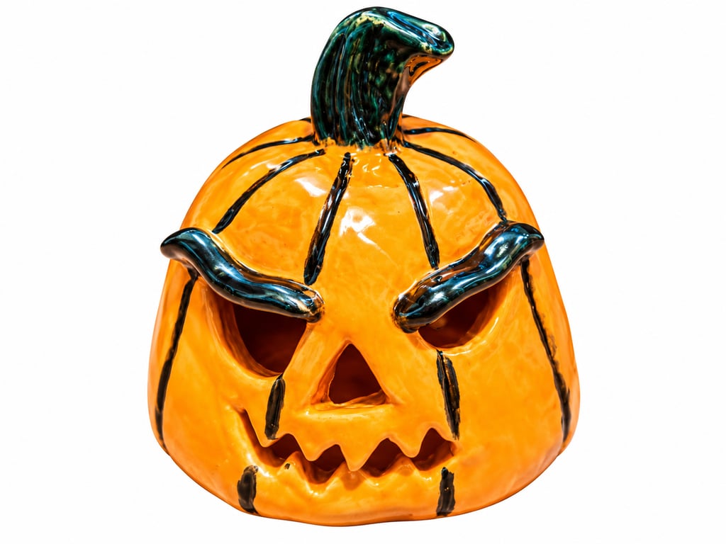 Set of 3 Handmade Ceramic Halloween Tealight Holders – Angry Jack O'Latern.