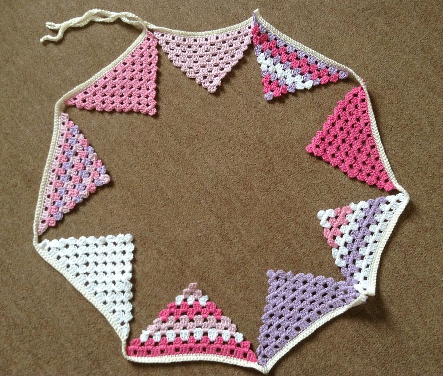 Hand crochet bunting in pink lilac & white