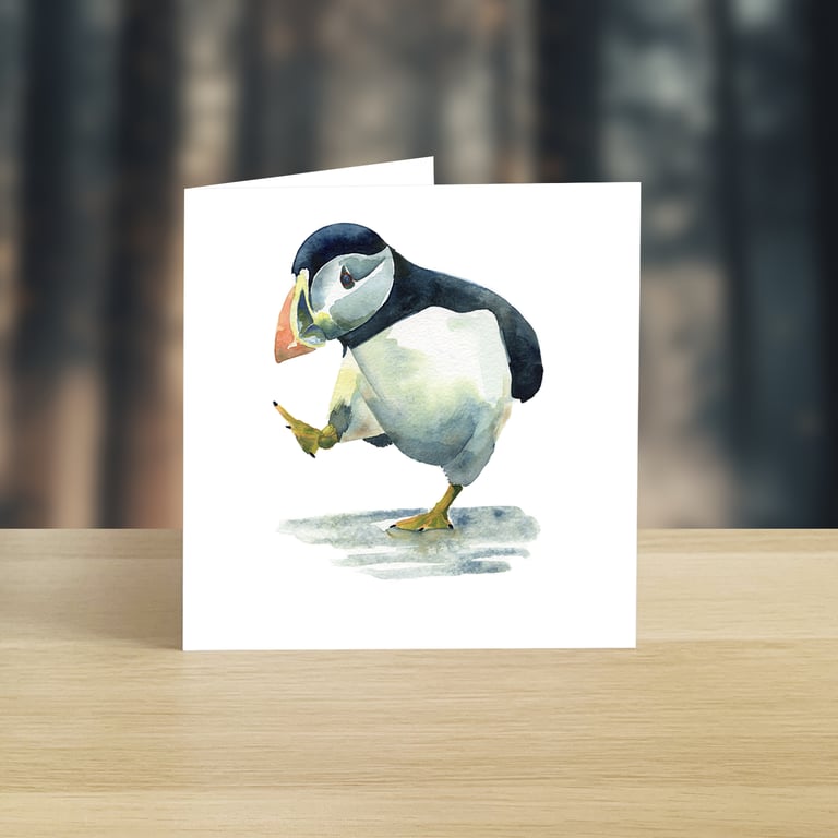 Dancing Puffin greeting card (blank)