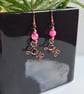 Pink Agate & Copper Dangle LOVE  Earrings Gift Crystal Jewellery Jewelry  - Image 5