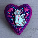 Hand Embroidered Cat Brooch