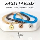 Sagittarius Zodiac Healing Gemstone Bead Bracelet; Topaz, Citrine, smoky quartz