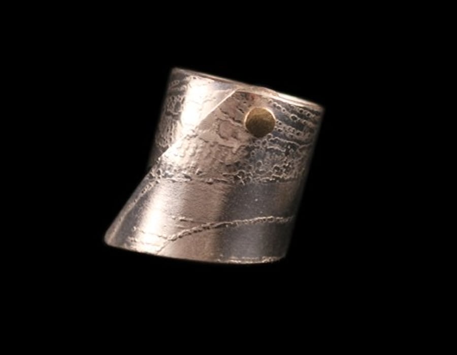 Sterling silver etch printed gold riveted ring