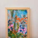 Original small acrylic abstract painting in soft wood frame ready to hang