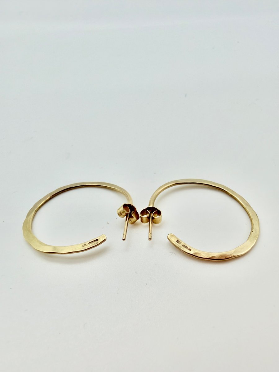  9ct Gold Hammered Hoop Earrings. Handmade & Hallmarked