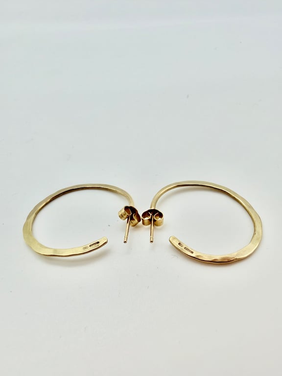  9ct Gold Hammered Hoop Earrings. Handmade & Hallmarked