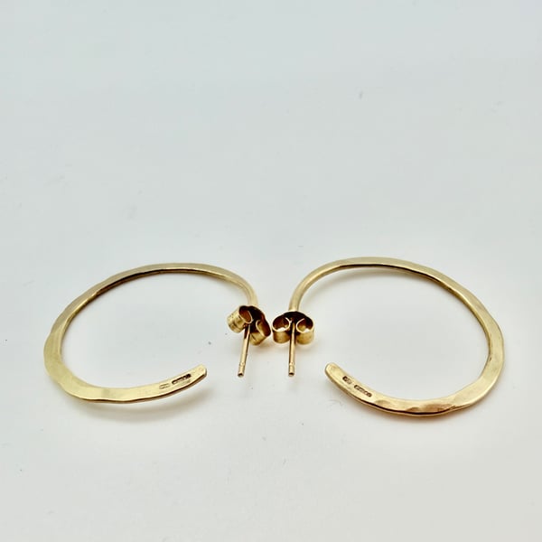  9ct Gold Hammered Hoop Earrings. Handmade & Hallmarked